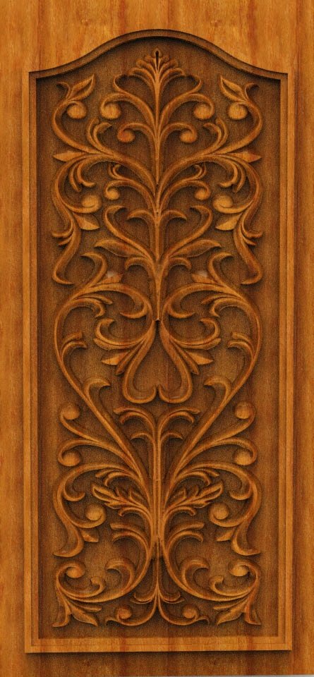 3D DOOR - OAK-45 Classic Floral Scroll Wood Carving Relief Model